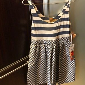 Blue and white striped , checker bottom silk